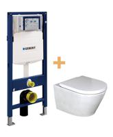 Luca Varess Calibro hangend toilet en medio wc-bril hoogglans wit randloos met Geberit Systemfix UP320 inbouwreservoir