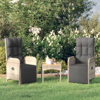 Tuinstoelen 2 st verstelbaar met kussens poly rattan grijs - thumbnail