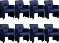 Set van 8 Blauwe leren moderne eetkamerfauteuils Pleasure - Toledo Leer Kobalt (blauw leer) - thumbnail