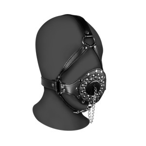 Ouch! by Shots Open Mouth Gag Head Harness with Plug Stopper - Black