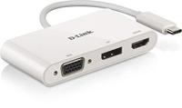 D-Link DUB-V310 3-in-1 USB-C Hub (docking station, ondersteunt Windows, Mac OS X, Linux, HDMI/DisplayPort/VGA), 3-in-1 (HDMI/DisplayPort/VGA), Wit