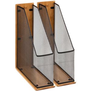 Lectuurbak/tijdschriftenrek - 2x - mesh - 9 x 27 x 33 cm - bamboe hout