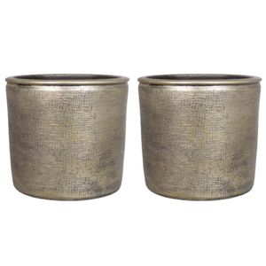 2x stuks bloempot/plantenpot van keramiek in het industrieel goud D24 en H22 cm