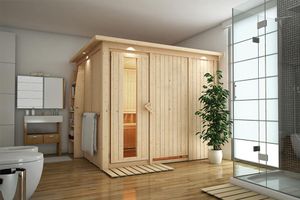 Karibu | Gobin Sauna met Dakkraag | Energiesparende Deur | Kachel 9 kW Geïntegreerde Bediening