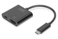 DIGITUS USB-C grafische adapter - USB-C naar HDMI & USB-C - UltraHD 4k/60Hz - HDMI 2.0 - Power Delivery 2.0 60W - 11cm kabellengte - Plug & Play - Zwart