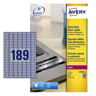 Etiket avery l6008-20 25.4 x 10 mm 3780 st zilver Etiket avery l6008-20 25.4 x 10 mm 3780 st zilver