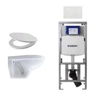 Adema Classico toiletset bestaande uit inbouwreservoir en toiletpot, basic toiletzitting en bedieningsplaat wit 4345100/0261520/SW706186/0701131 - thumbnail