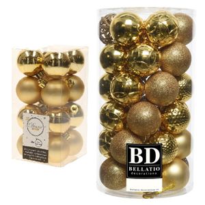 Kerstversiering kunststof kerstballen goud 4-6 cm pakket van 53x stuks