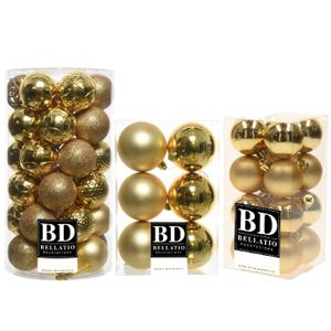 59x stuks kunststof kerstballen goud 4, 6 en 8 cm glans/mat/glitter mix