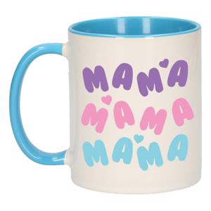 Bellatio Decorations Cadeau koffie/thee mok voor mama - blauw - hartjes - Moederdag   -