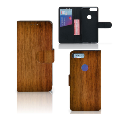 Alcatel 1S (2019) Book Style Case Donker Hout