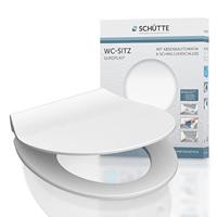 SCHÜTTE 82700 Duroplast SLIM WHITE, toiletbril met softclosemechanisme en snelsluiting voor eenvoudige reiniging, bijzonder platte vorm, maximale belasting 150 kg, grijs, wit