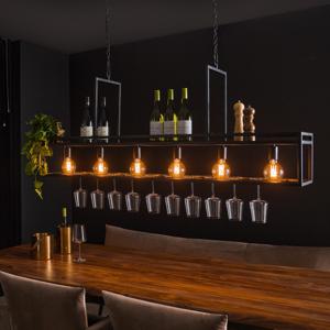 LifestyleFurn Hanglamp Hani 6-lamps met wijnrek - charcoal