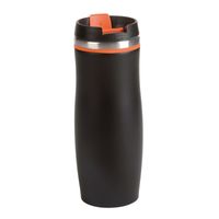 Dubbelwandige isoleerbeker RVS zwart met oranje 400 ml   - - thumbnail