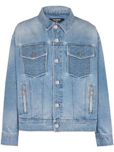 Balmain veste en jean à logo imprimé au dos - Bleu