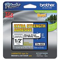 Brother TZEs231 Super Zelfklevende gelamineerde tape, zwarte tekst op witte achtergrond, breedte: 12 mm, lengte: 8 m, voor Ptouch Markers (PT)