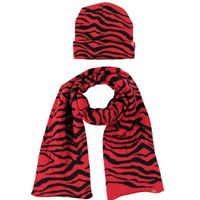 Luxe kinder winterset sjaal en muts tijger print rood - thumbnail