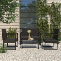 Tuinbank met kussens 106 cm poly rattan zwart - thumbnail