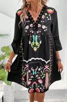 Casual V Neck Lace Ethnic Dress With No - thumbnail