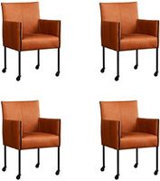 Set van 4 Cognac leren moderne kuipstoel More - poot rond zwart met wiel - Rancho Leer Cognac (cognac leer) - thumbnail