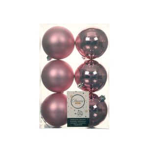 6x stuks kunststof kerstballen lippenstift roze 8 cm glans/mat   -