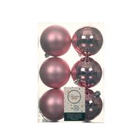 6x stuks kunststof kerstballen lippenstift roze 8 cm glans/mat