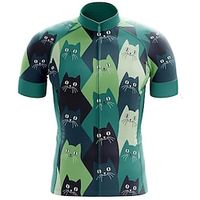 Voor heren Wielrenshirt Korte mouw Fietsen Shirt Kleding Bovenlichaam met 3 achterzakken Bergracen Wegwielrennen Ademend Sneldrogend Vochtregelerend Reflecterende strips Bos Groen Geel Rood Kat Lightinthebox