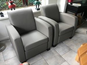 Set van 2 leren fauteuils met houten poten - grijs leer - Echt leer, Landelijk, ontdek de vele Leersoorten en Kleuren bij ShopX