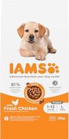 IAMS Junior droogvoer voor honden met kip - puppyvoer voor puppy's van 1-12 maanden, geschikt voor grote rassen, 12 kg