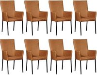 Set van 8 Cognac leren moderne eetkamerstoelen Daily - poot vierkant zwart - Vintage Leer Cognac (cognac leer)