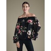 chiffon elegante bloemen elastische blouse met lange mouwen - thumbnail