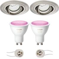 Pragmi Alpin Pro - Inbouw Rond - Mat Nikkel - Kantelbaar - Ø92mm - Philips Hue - Led Spot Set Gu10 - White And Color