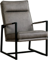 Grijze leren industriële design fauteuil Square - Rancho Leer Steel (grijs leer) - thumbnail