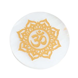 Edelsteen Seleniet Oplaadsteen Rond OHM Mandala (80 mm)