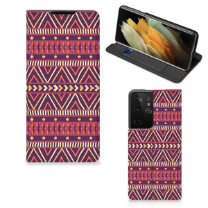 Samsung Galaxy S21 Ultra Hoesje met Magneet Aztec Paars