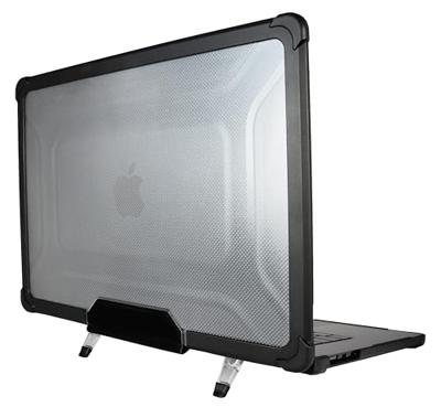 honju FIT Kickstand Case compatibel met Apple MacBook Air M2 (15 inch - 2023) Hoes [Opvouwbare voetjes, valbescherming volgens militaire standaard, ventilatiesleuven] zwart / transparant
