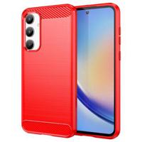 Samsung Galaxy A35 Geborsteld TPU Hoesje - Koolstofvezel - Rood - thumbnail