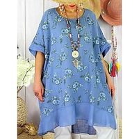 damesnachtjapon nachthemd jurk bloemenprint eenvoudig casual zacht thuis dagelijks vakantie polyester ademend v draad en halve mouw zomer lente zwart wit Lightinthebox