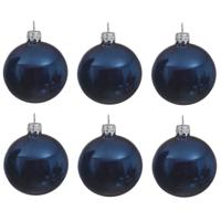 Kerstballen set - 12x stuks - blauw - glas - 6 cm - glans - kerstversiering - zilveren ophanglintje