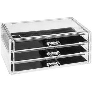 Sieraden/make-up organizer 3 lades rechthoek 24 x 11 cm van kunststof