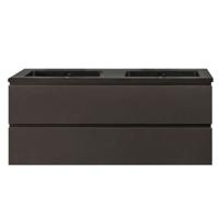 Badkamermeubel Callisto Diamond Hangend 120x50x48cm Mat Grijs 2 Lades Softclose Greeploos Kwartsteen Wastafel 2 Kraangaten Overloop