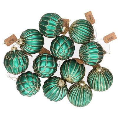 Kerstballen - groen met zilver - 12 stuks - glas - 8 cm - Kerstbal Kerstballen - groen met zilver - 12 stuks - glas - 8 cm - Kerstbal