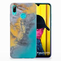 Huawei P Smart 2019 TPU Siliconen Hoesje Marble Blue Gold - thumbnail