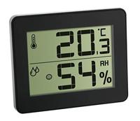 TFA Dostmann Digitale Thermo-Hygrometer, 30.5027.01, voor bewaking van binnentemperatuur en luchtvochtigheid, max.-min. waarden, ultra-plat hoogglans ontwerp, zwart, (L) 100 x (B) 12 (48) x (H) 82 mm