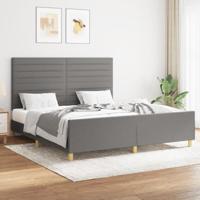 vidaXL Bedframe met hoofdeinde stof donkergrijs 160x200 cm, bed, ledikant, tweepersoonsbed, slaapmeubel, bedbodem, bedden, slaapmeubels, slaapmeubelen