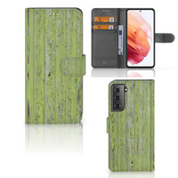 Samsung Galaxy S21 Book Style Case Green Wood - thumbnail