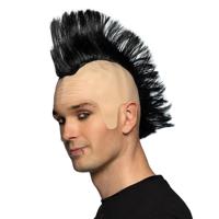 Boland Verkleedpruik voor heren - zwart - Punker/muzikant - Carnaval -  haar met hanekam   - - thumbnail