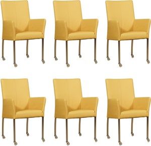 Set van 6 Gele leren moderne eetkamerstoelen Comfort - Toledo Leer Giallo (geel leer)