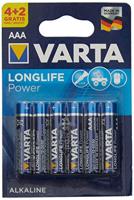 Varta 4903121436 Longlife Power (High Energy) alkaline batterij, mini-stijl AAA LR03, verpakking van 4 + 2 batterijen - ontwerp kan variëren, voordeelverpakking, reclameartikelen
