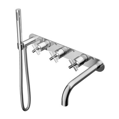 Badkraan Hotbath Chap Inbouw Thermostatisch Rond Geborsteld Nikkel 3 Greeps Handdouche en Uitloop Badkraan Hotbath Chap Inbouw Thermostatisch Rond Geborsteld Nikkel 3 Greeps Handdouche en Uitloop